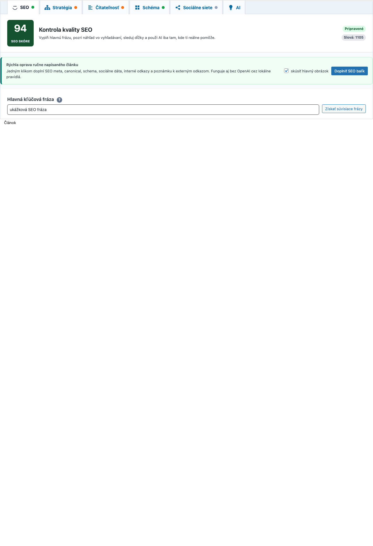 SEO metabox pri článku