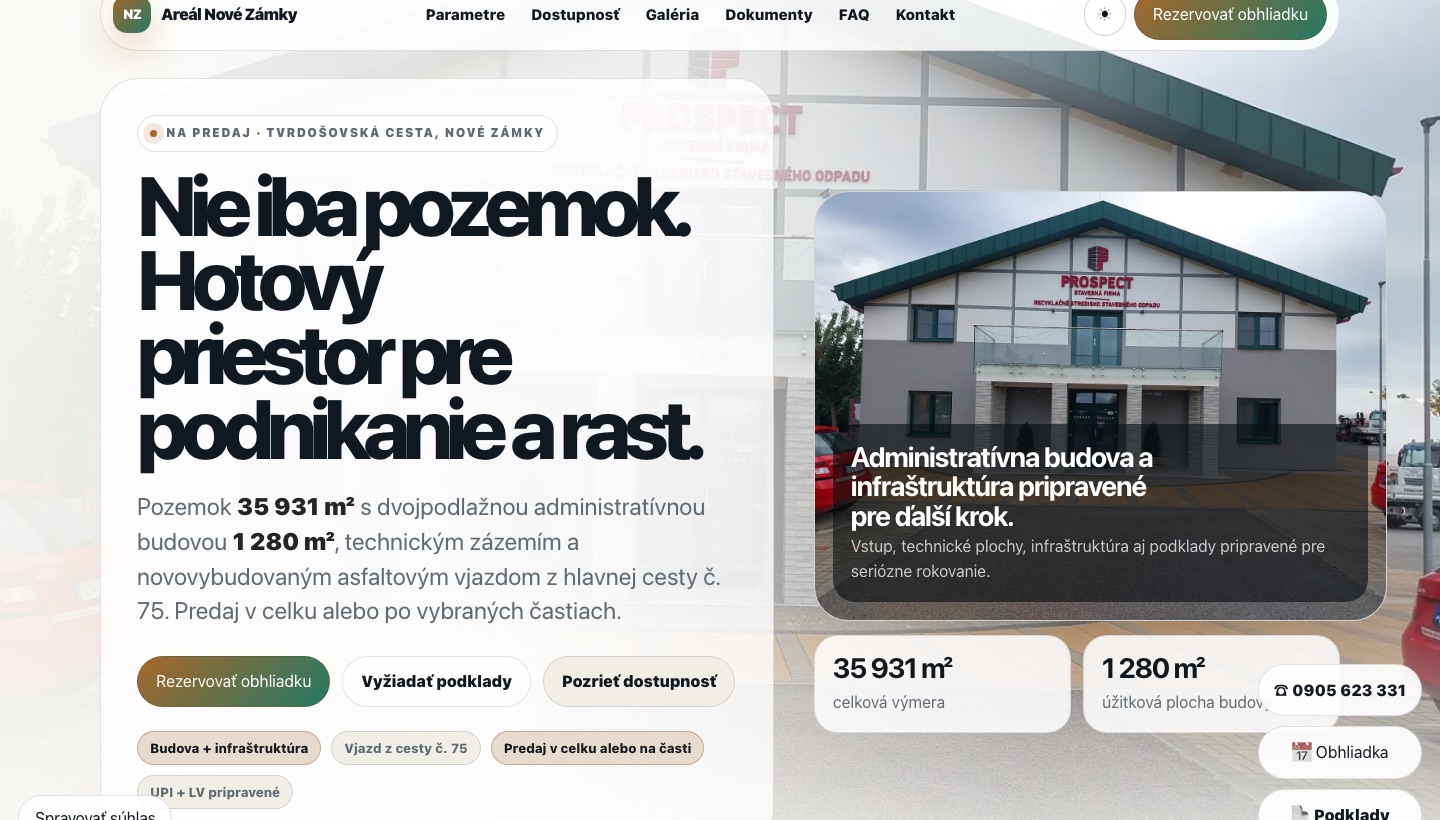 Areál Nové Zámky — nový web na predaj multifunkčného areálu 35 931 m² s administratívnou budovou