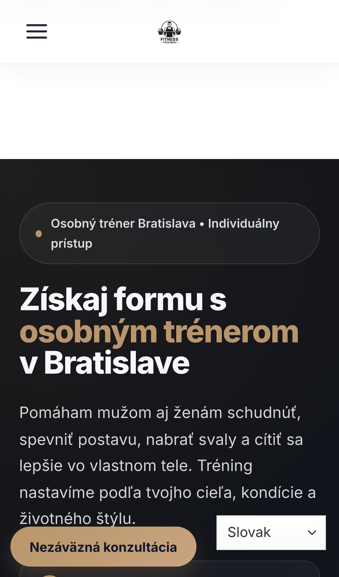 Fitness Tréner Bratislava — mobilný náhľad