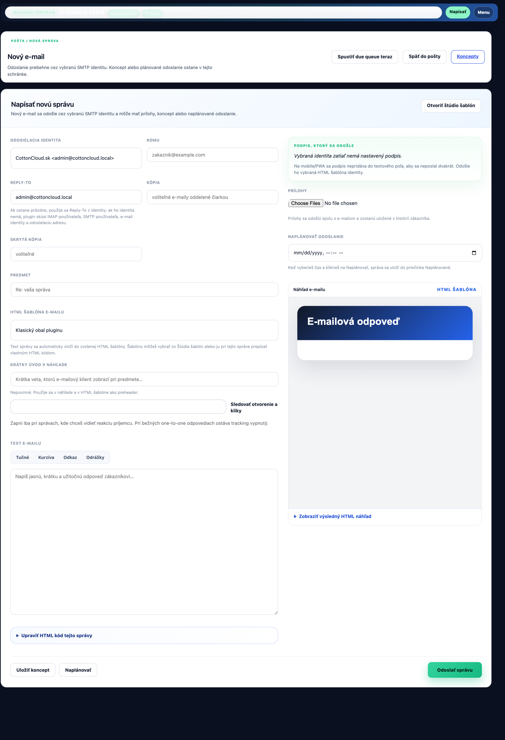 Custom Mail AI písanie správy