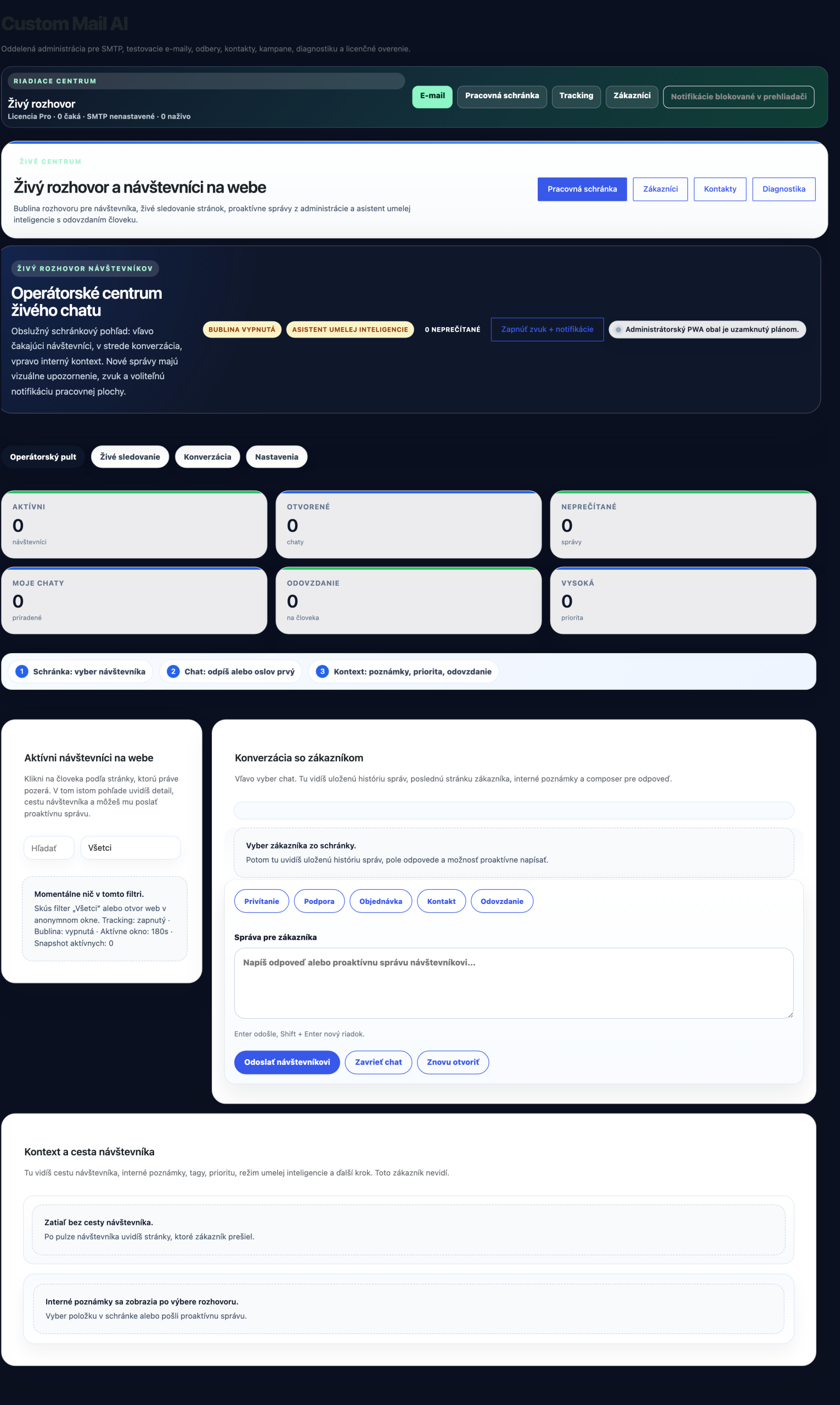 Custom Mail AI živý chat a Oliver