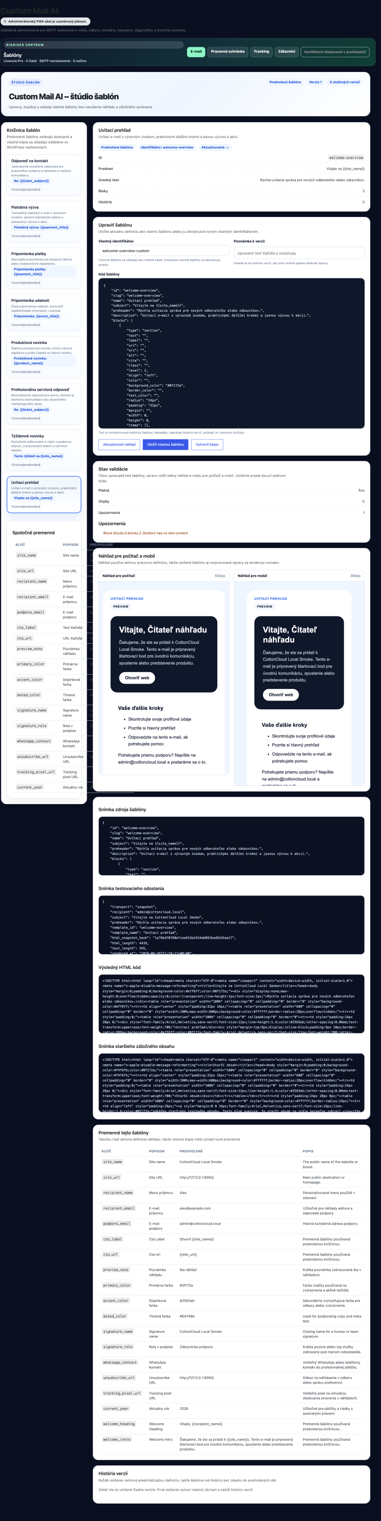 Custom Mail AI sablony Template Studio