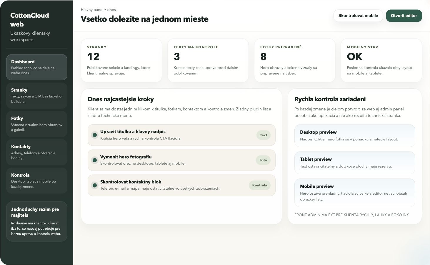CottonCloud Website Platform front admin dashboard