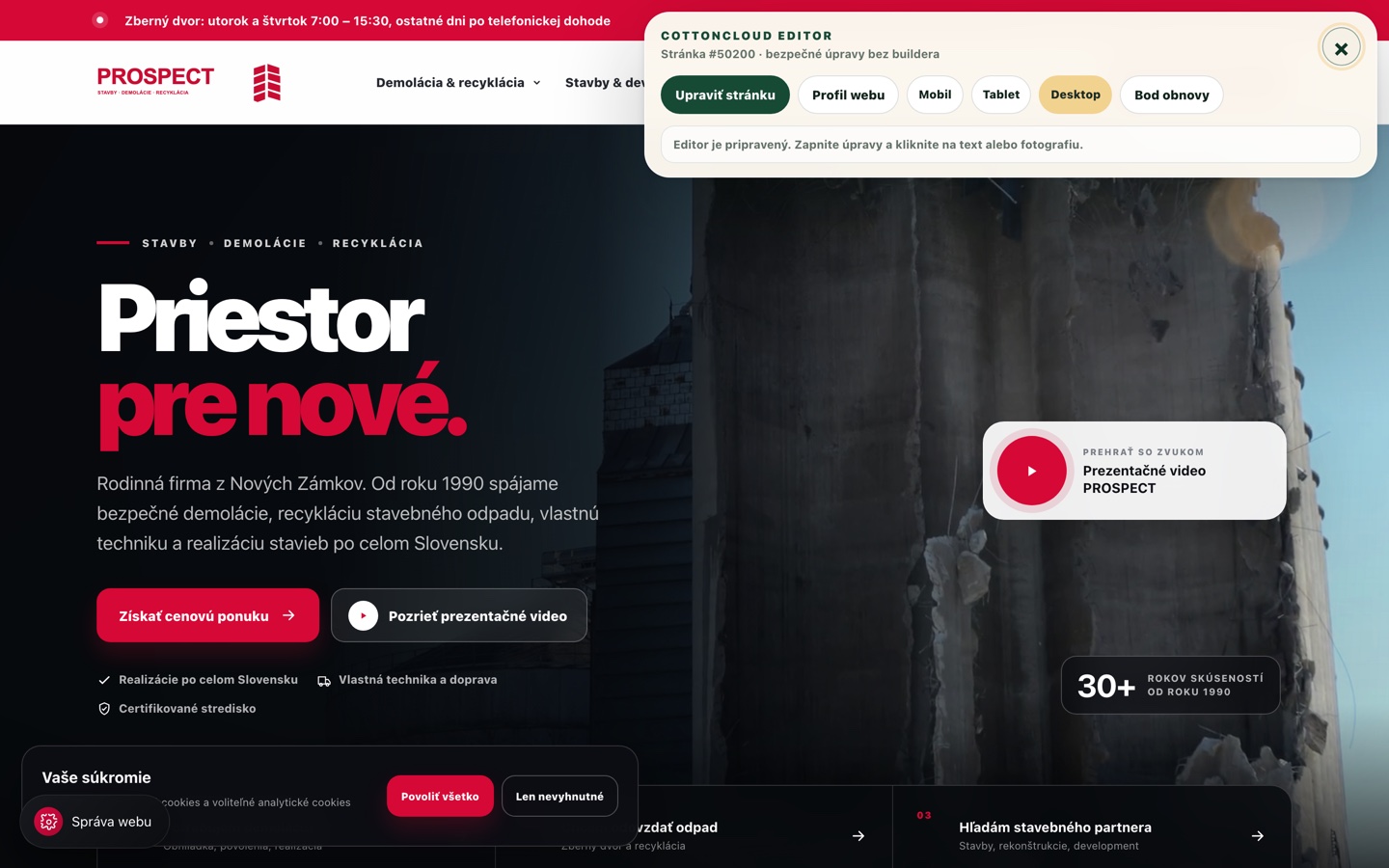 CottonCloud Editor — bezpečná úprava textov a fotiek priamo na stránke